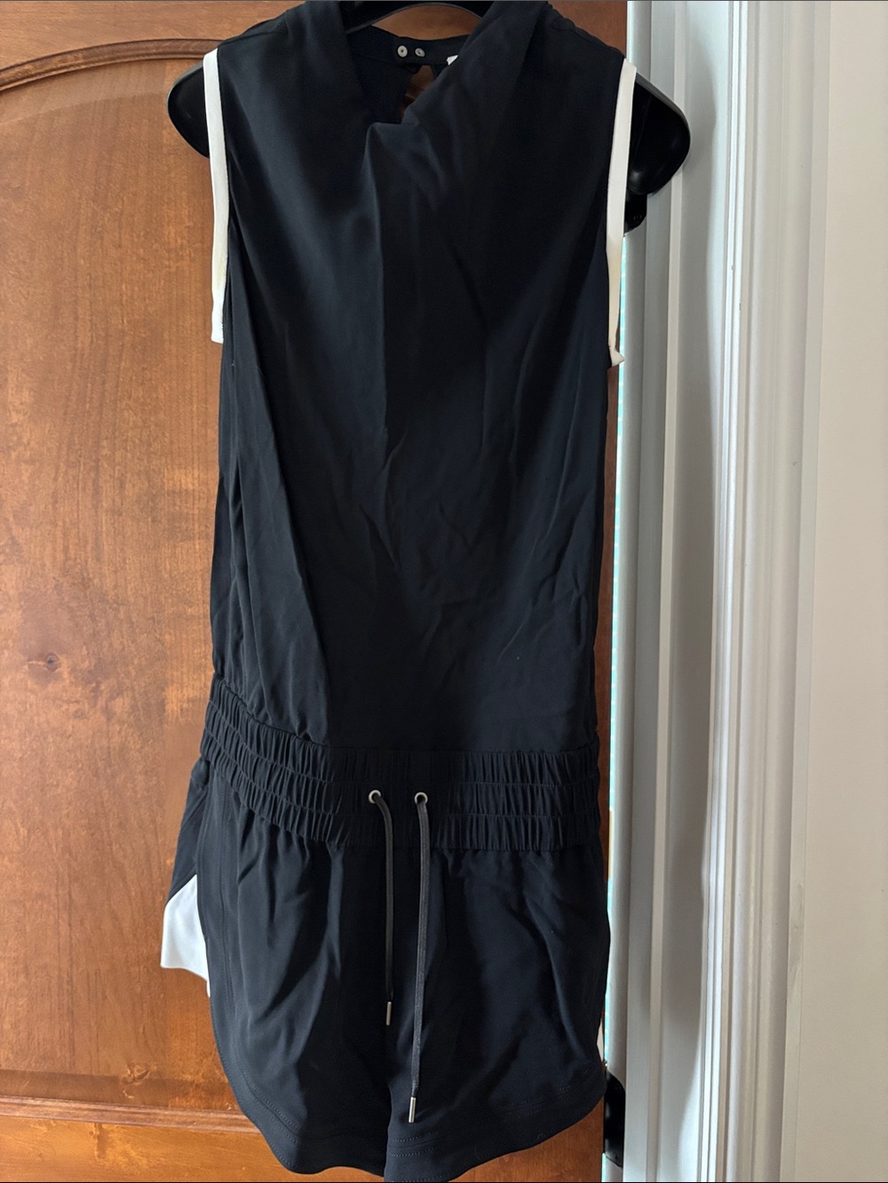 Helmut Lang Black Sleeveless Drawstring Jumpsuit with White Trim